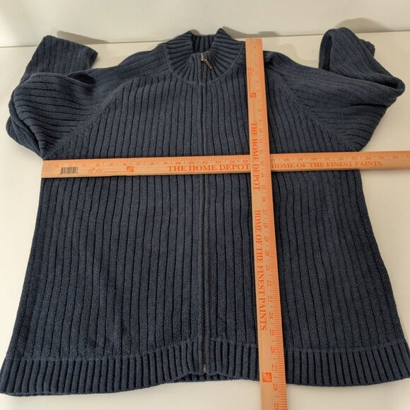 LL Bean Ribbed Sweater Mens Size Large Blue Cotton Knit Full Zip Mock Neck - Picture 6 of 8